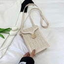 Straw Woven Phone Bag Women Weave PU Shoulder Handbag Small Purse (Beige)