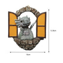 Dinosaur Climbing Windows Sculpture Garden Dragon Opening Door Statue (A) Newly