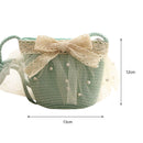 Summer Kids Girls Straw Shoulder Bag Lace Bow Beach Hat Coin Purse (Green)