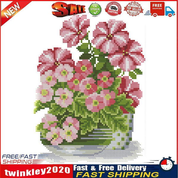 Flowers Cross Stitch 14CT Stamped Canvas DIY Embroidery Needlework (H638) Newly