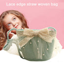 Summer Kids Girls Straw Shoulder Bag Lace Bow Beach Hat Coin Purse (Green)