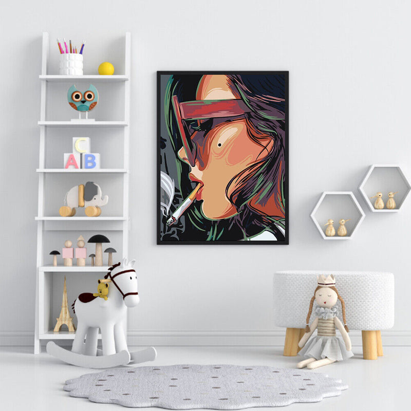Frameless Oil Paint By Numbers Smoke Girl DIY Canvas Picture Craft Kit Newly