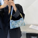 Retro Women Oil Painting Flower Printed Shoulder Underarm Bag Casual Handbags