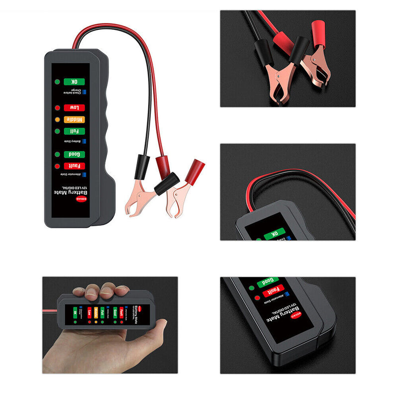 12V Car Battery Tester 6 LED Light Battery Alternator for Car Vehicle Motorcycle