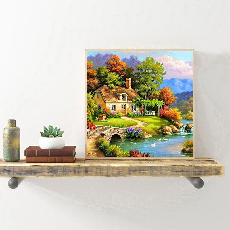5D DIY Full Round Drill Diamond Painting Relaxing Village Cross Stitch Kit Newly