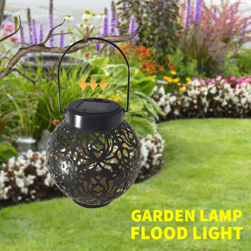 LED Metal Solar Lantern Light Waterproof Hollow Projection Lamp (Black) Newly