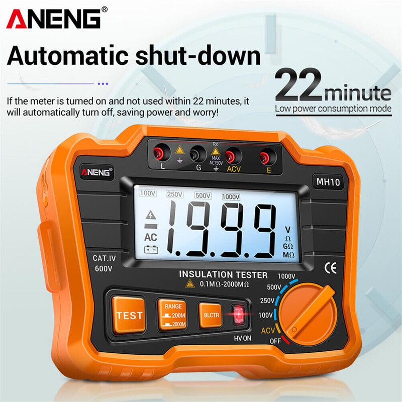 ANENG MH10 Digital Insulation Resistance Tester 100-1000V Megger (Orange) Newly