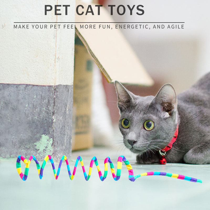 #A Cat Toys Plush Spring Rainbow Wand Retractable Funny Pet Interactive Teaser