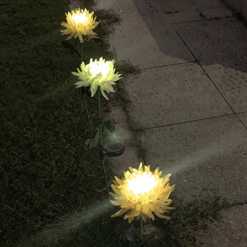 Solar Power Chrysanthemum Ground Light Flower Outdoor Garden Decor (Yellow)