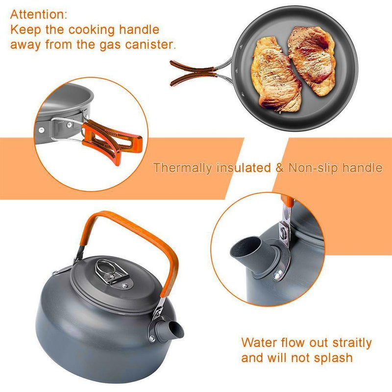 Outdoor Camping Hiking Cookware Cooking Pan+Fry Pan+Kettle+Spoon Fork+Cup+Kni