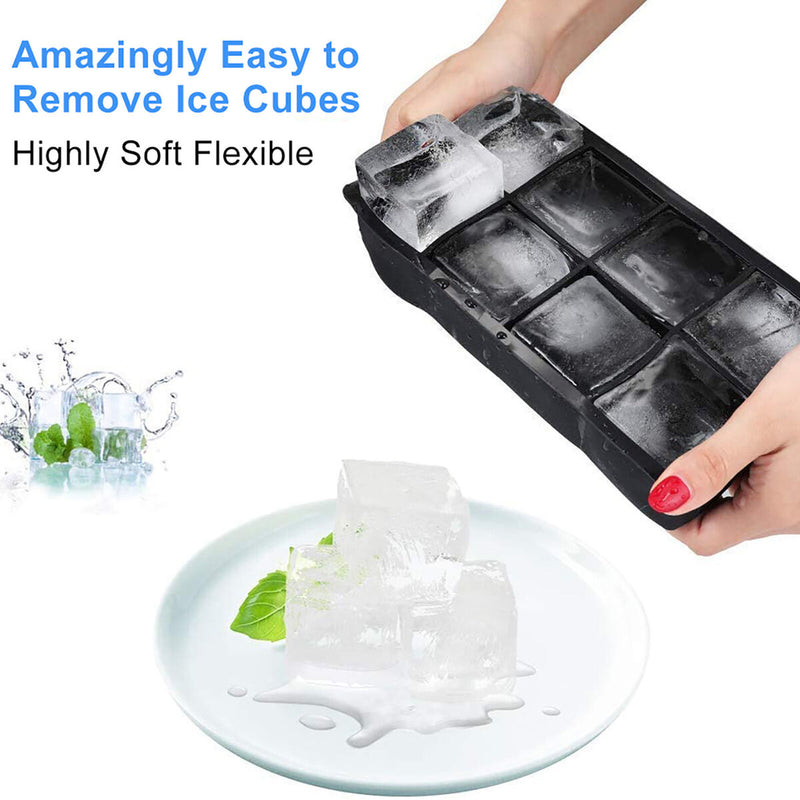 Silicone Ice Cube Trays for Freezer 8 Cells Ice Molds for Drinks (w/ Lid) Newly