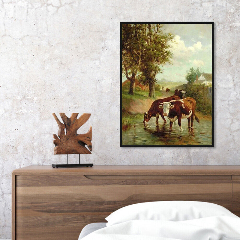 Frameless Painting By Numbers Kit Watering Cows DIY Drawing On Canvas Art Craft