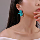Korean Sweet Flower Drop Earrings for Women Petal Ear Jewelry Gift (Green) Newly