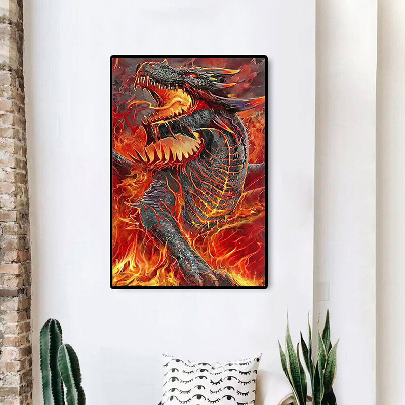 Oil Paint by Numbers Fire Dragon Canvas Artwork Living Room Picture Decoration