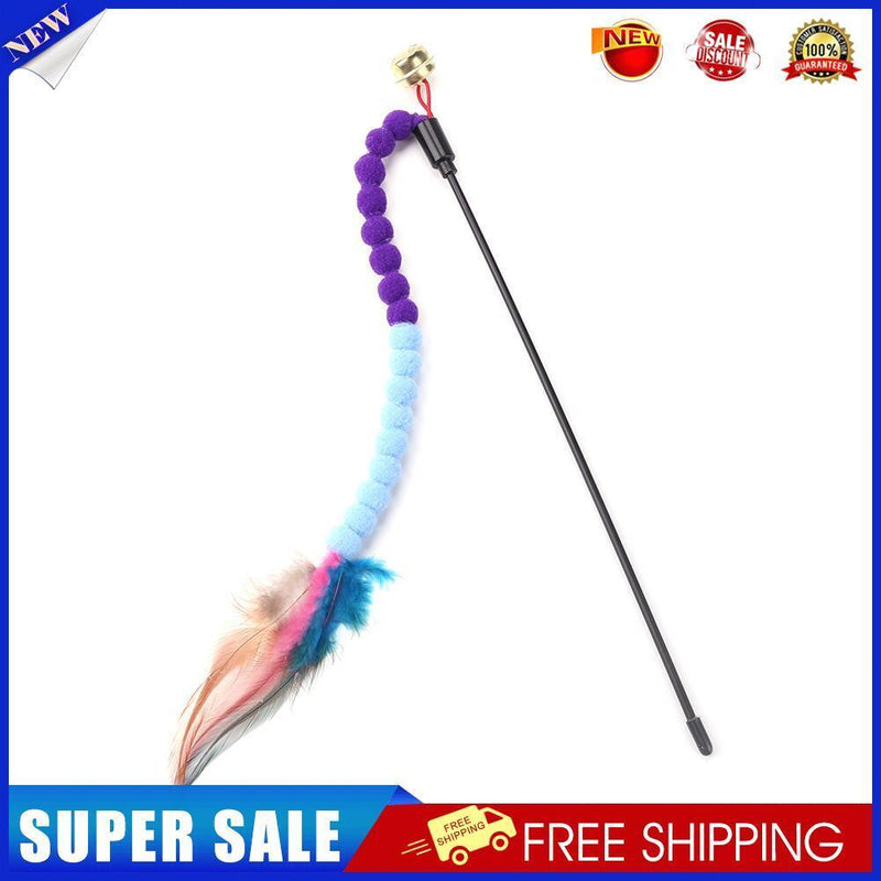 Cat Teasing Stick Colorful Pompom Feather Wand Fun Pet Teaser Rod Toys (04)