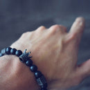 Volcanic Stone Mens Crown Bracelets Steel Titanium Cuff Bangles Beaded Bracelet