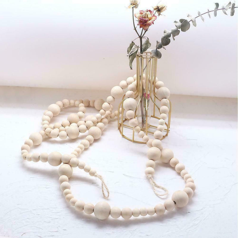 Wood Bead Garland Farmhouse Home Decor Rustic Country Holiday Christmas M7S0