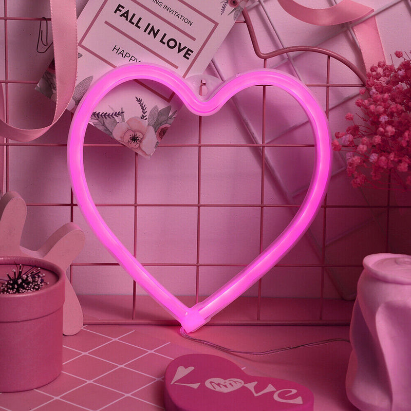 LED Neon Light Heart Sign Night Lamp Xmas Valentine Day Decor Gift (Pink)