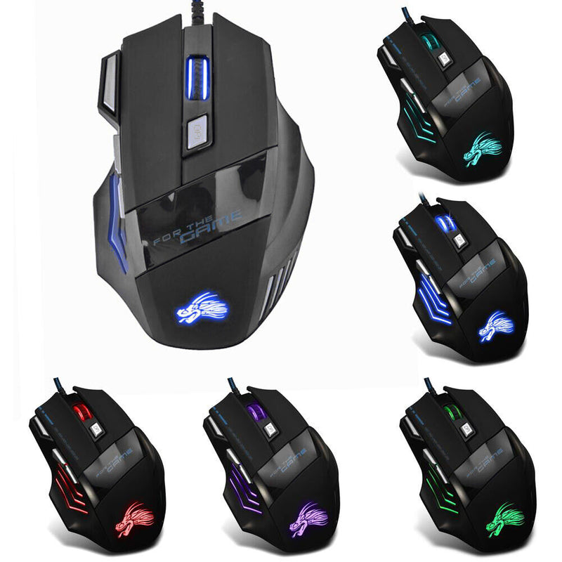 7-Color Backlight 5500 DPI Adjustable USB Wired Optical Mice for PC Gaming Mouse