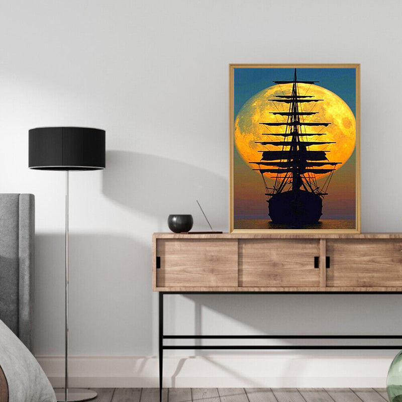 DIY Digital Picture Sunset Vessel Frameless Oil Painting By Number Handicraft