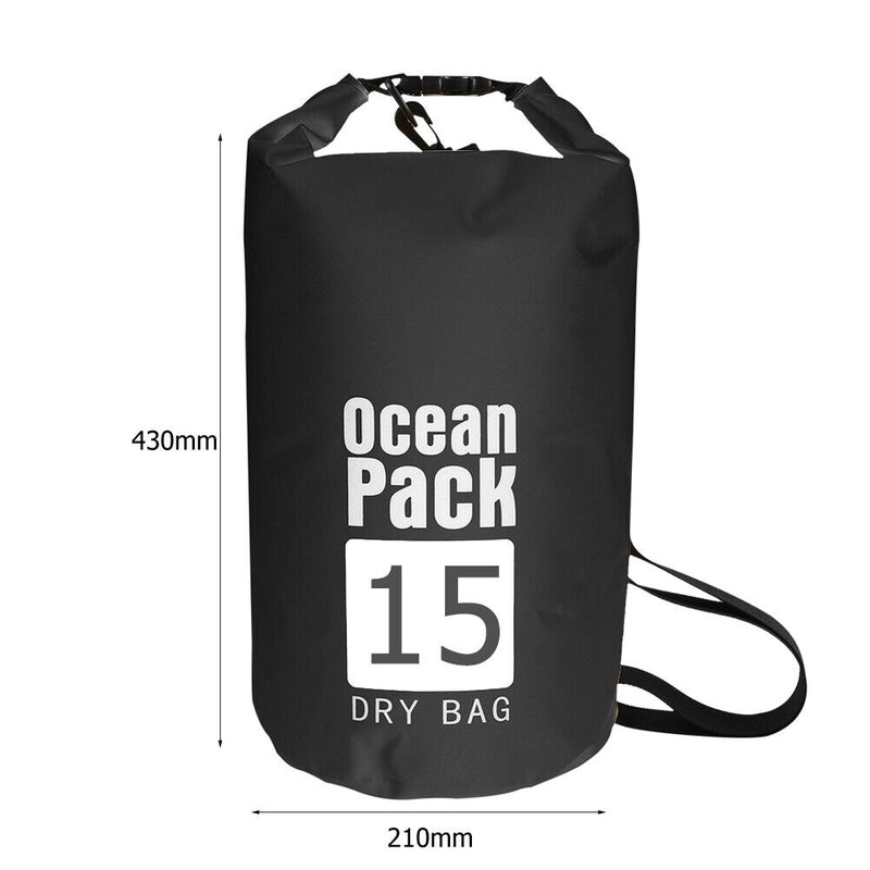 Waterproof Dry Bag Pack Sack Swimming Kayaking River Trekking (15L Black)