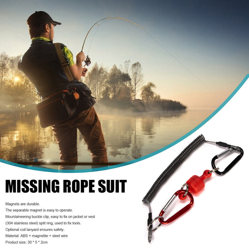 Magnetic Net Release Keeper with Lanyard Carabiners for Fly Fishing (Red)