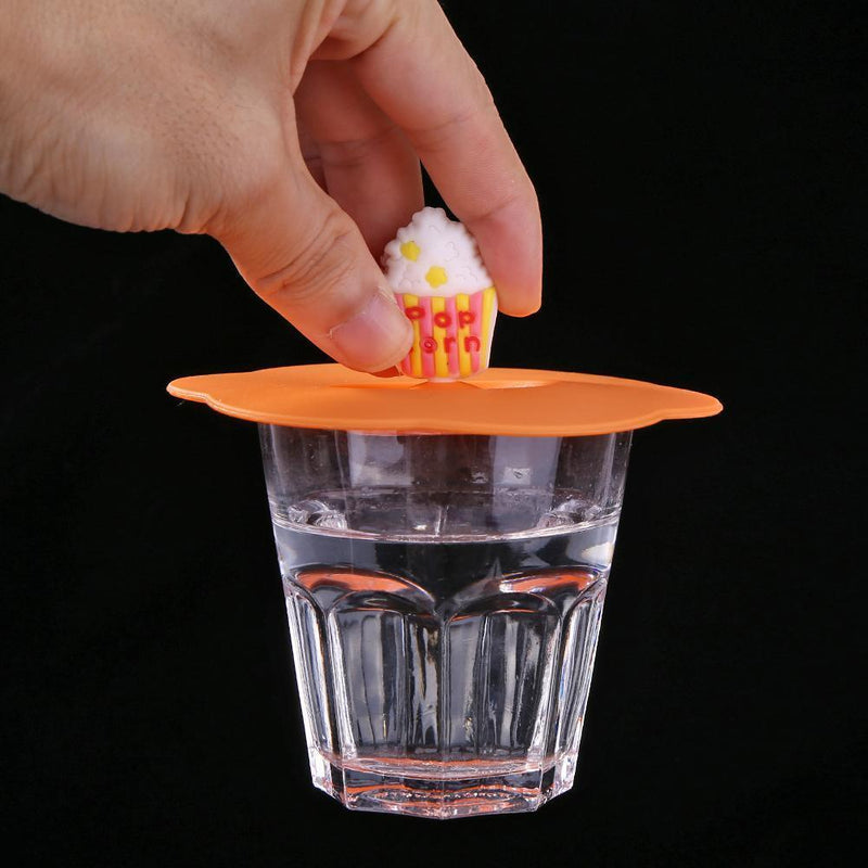 Torx Silicone Cup Cover Heatproof Dustproof Cartoon Lid (Orange Popcorn)