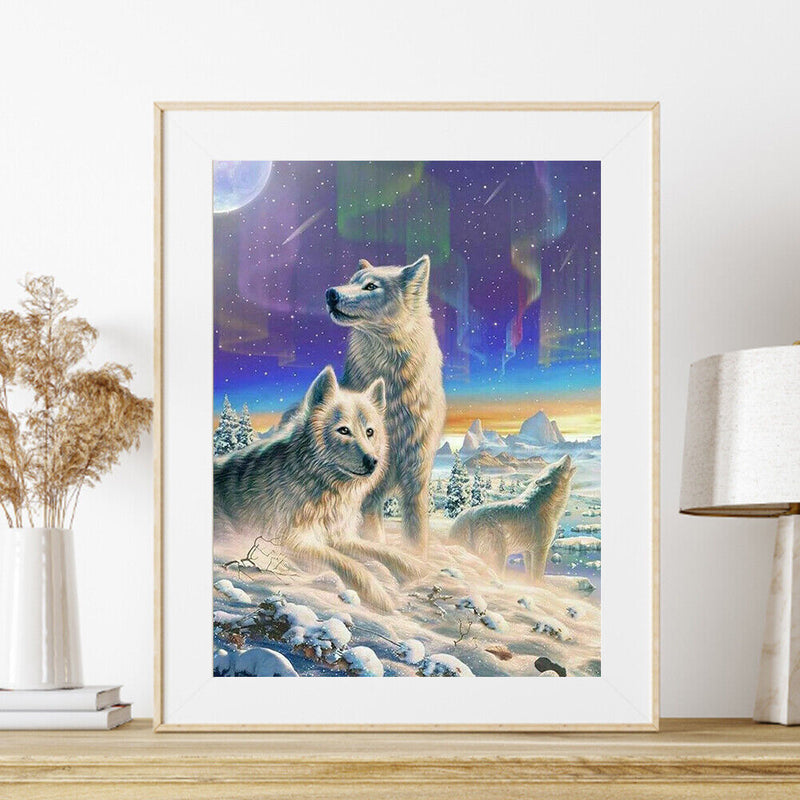 Diamond Painting 5D Full Round Drill Mosaic DIY Wolf in Snow Wall Decoration Kit