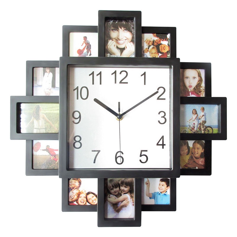 2-in-1 Plastic Multi Photo Frame Wall Clock, Living Room Wall Hanging