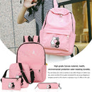 4pcs Canvas Backpack, Casual School Bags Cute Printed Cat for Boys and Girls