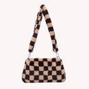 Women Winter Plush Shoulder Bag Cute Print Underarm Bags (Brown Checkered)