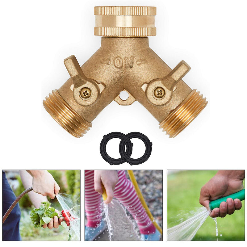 Garden Hose Connector Tap Outlet Splitter Brass 2 Way Adapter with Washers