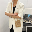 Straw Messenger Bag Boho Beach Hollow Shoulder Small Phone Purse (Khaki)