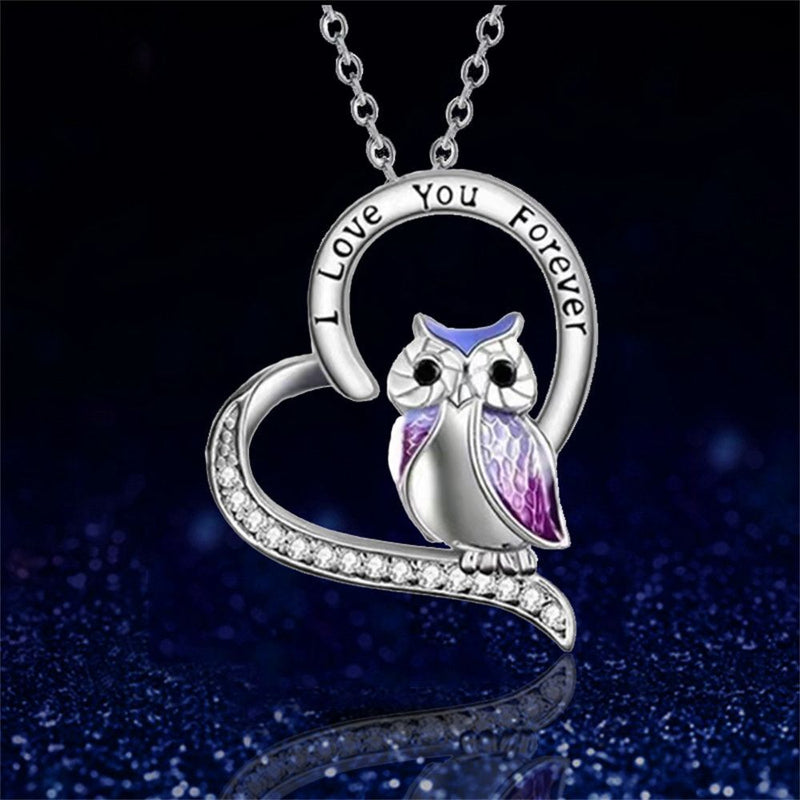 Day Heart Animal Necklace Owl Pendant Shiny Diamond Necklace I Love You Forever