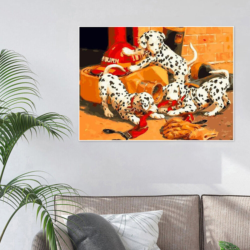 Frameless Painting By Numbers DIY Playing Dogs Picture Craft Home Wall Decor Kit