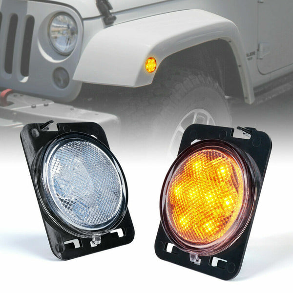 Front Fender LED Side Marker Lights Clear Lens for 07-18 Jeep Wrangler JK Sport
