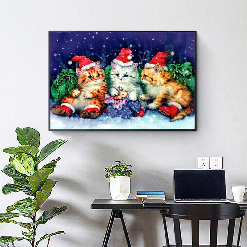 Handmade Christmas Cat 5D DIY Full Round Drill Drawing Kit Diamond Painting Gift