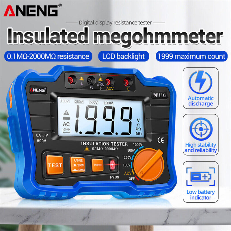 ANENG MH10 Digital Insulation Resistance Tester 100-1000V Megger (Blue) Newly