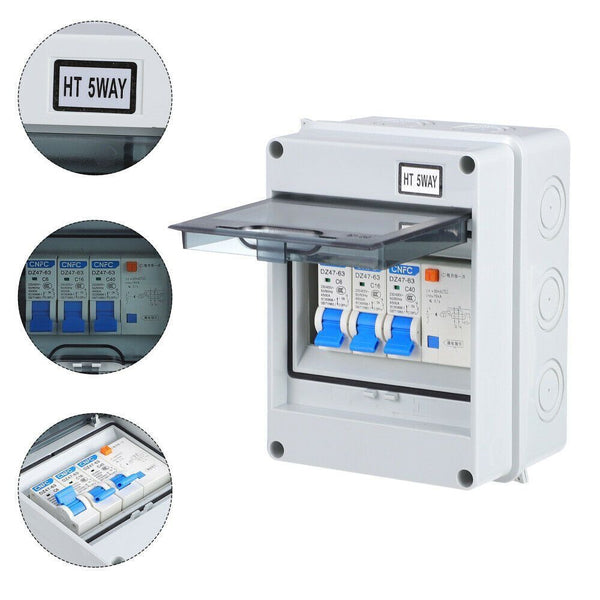 with RCD and 2x MCB Fuse Box Circuit Breaker Garage Consumer Unit 5 Way