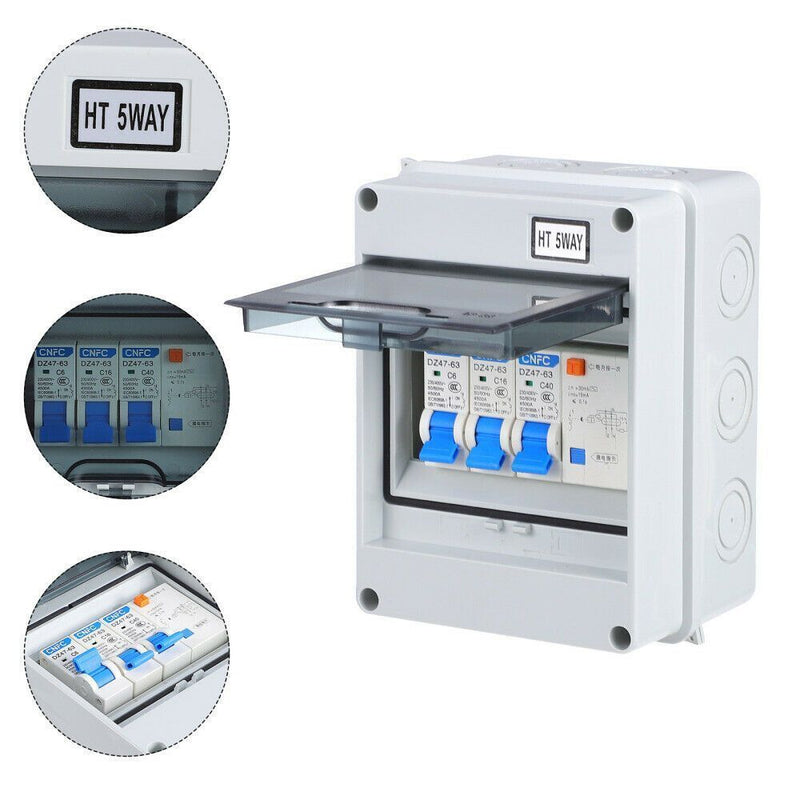 with RCD and 2x MCB Fuse Box Circuit Breaker Garage Consumer Unit 5 Way