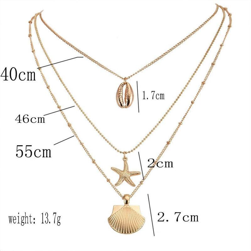 Women Beach Jewelry Cowry Seashell Pendant Multilayer Shell Necklace Bohemian