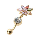 Personalized Flower Delicate Zircon Navel Umbilical Belly Ring (Colorful)