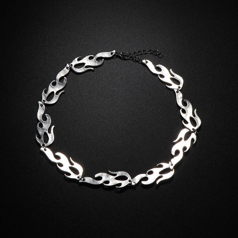 Women Men Fire Flame Necklace Hip Hop Rock Jewelry Accessories Wave Sun Choker