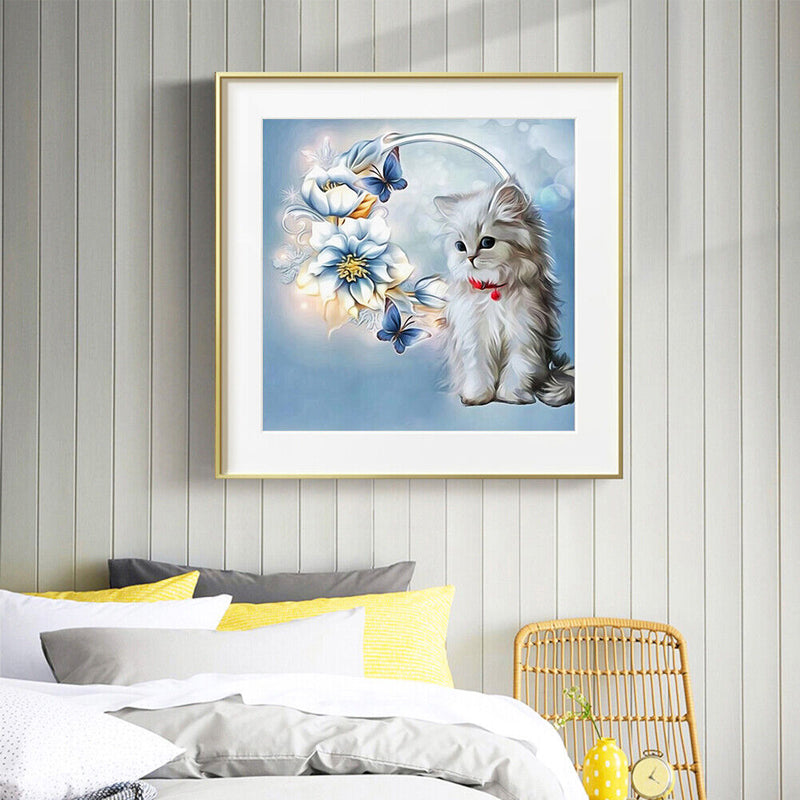 Canvas Paint By Numbers White Cat Oil Hand Painted Drawing Kit Home Decorat
