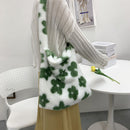 Women Plush Flower Pattern Shoulder Bag Female Winter Warm Fabric Shopping Bags