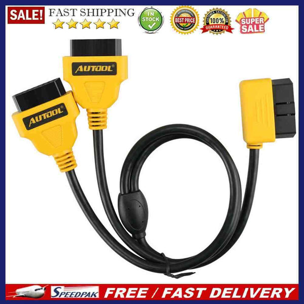 AUTOOL OBD2 OBD II 90 Angled 16Pin Male to Dual Straight Female Y Splitter