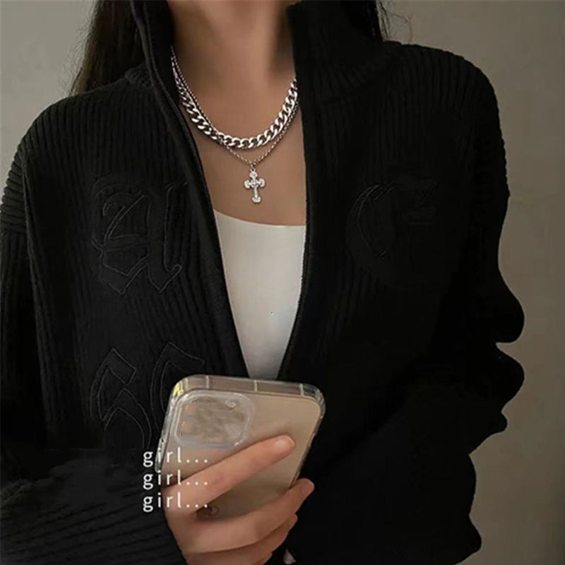 Women Men Clavicle Chain Double-layer Cross Pendant Necklace Cross Shape