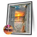 Handmade Full Square Drill 5D Door Sunset Drawing Kit DIY Diamond Painting Craft