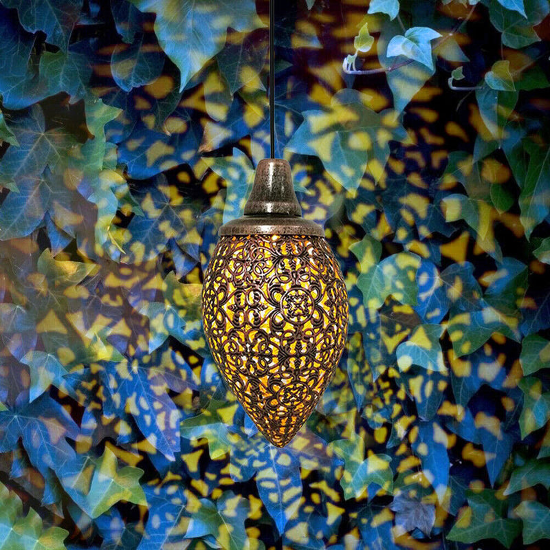 Solar Metallic Hollow Projection Lamp Outdoor Hanging Light Garden Decor Newly