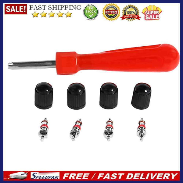 Tire Valve Kit 4 Valve Cores+4 Valve Caps+1 Valve Stem Screwdriver Repair T